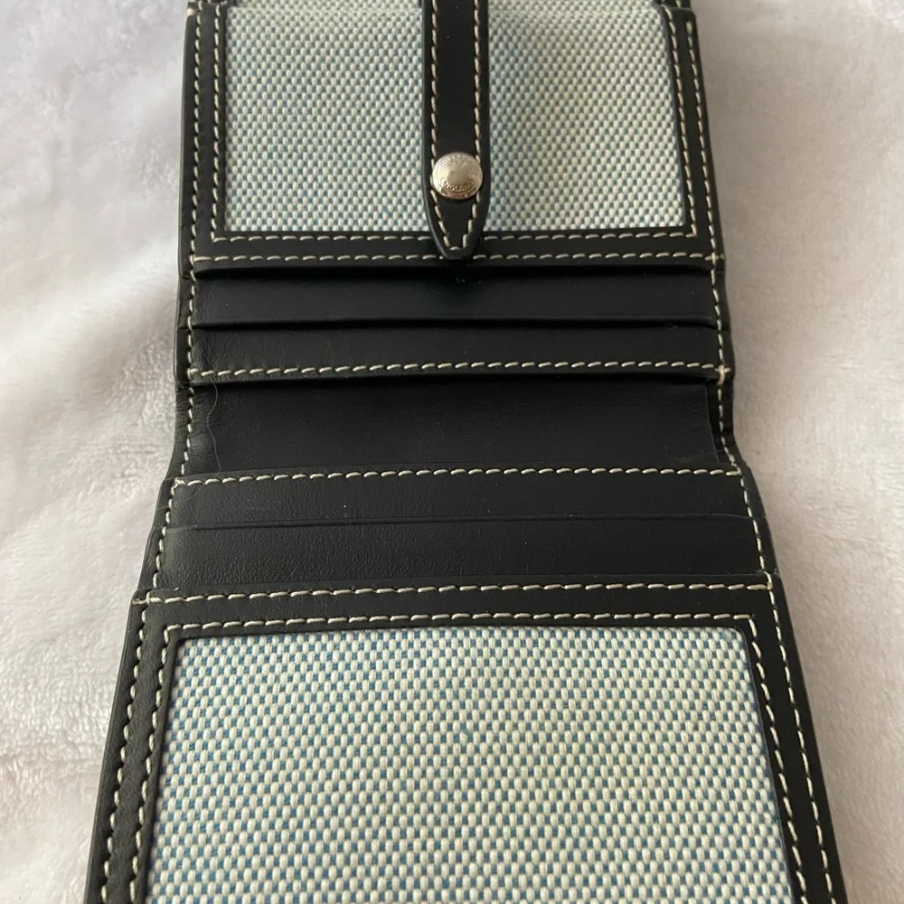 BURBERRY Blue and Black Two-Tone Trifold Canvas and Leather Wallet - Picture 12 of 13